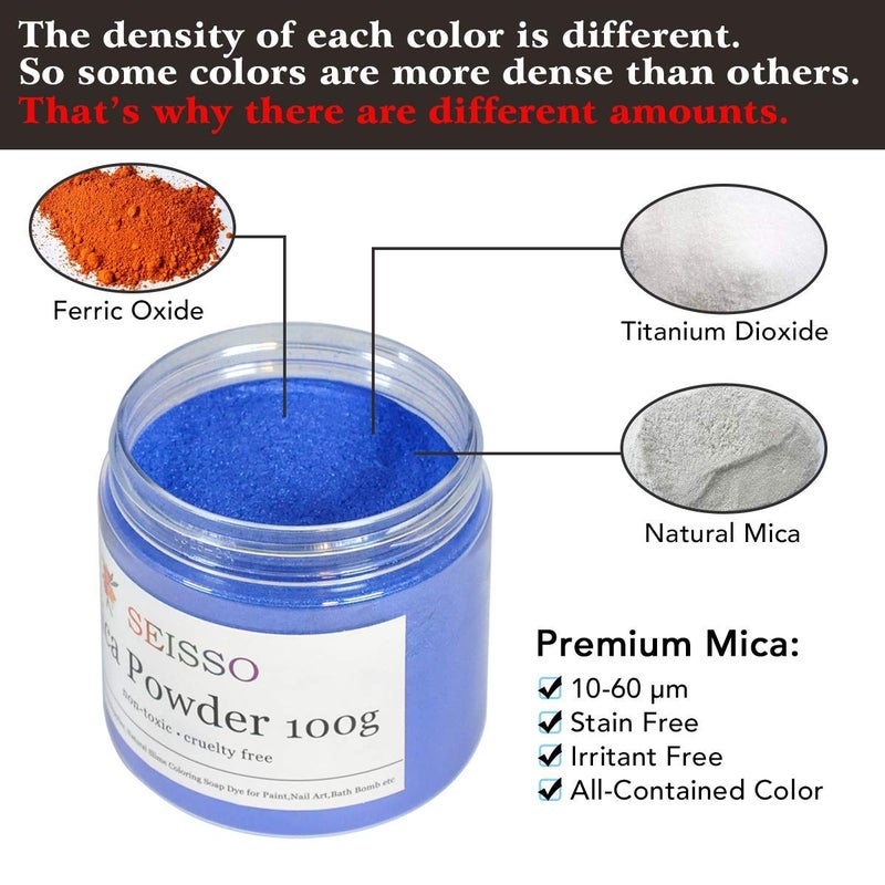 SEISSO Blue Mica Powder for Epoxy Resin 3.5 oz /100g Powdered Pigment for Soap Colorant Bath Bomb Dye, Cosmetic Grade for Lip Gloss, Acrylic Nails Polish, Craft Projects - Image 2